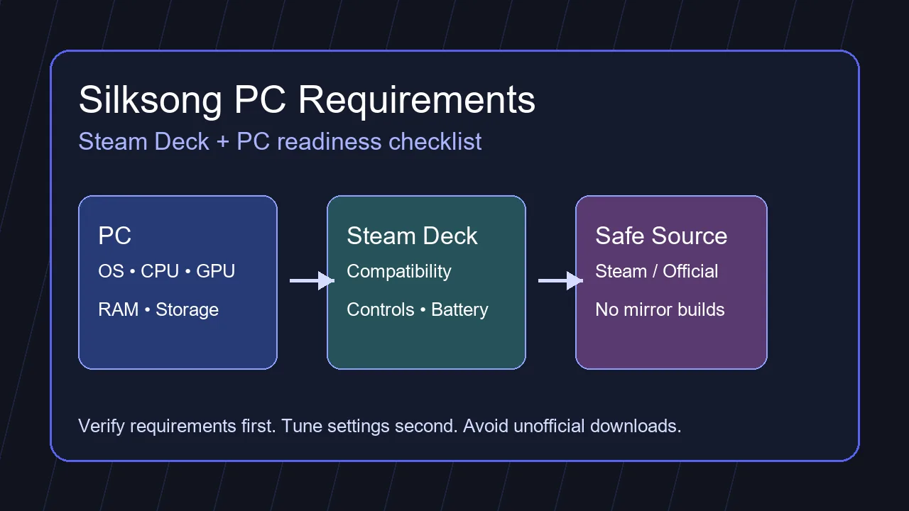Hollow Knight Silksong PC requirements and Steam Deck settings checklist